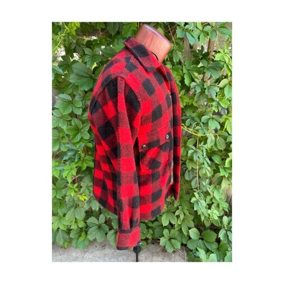 Vintage | 50s Humphrey Buffalo Plaid Wool Jacket Red Black Mackinaw Hunting Zip - Picture 11 of 15